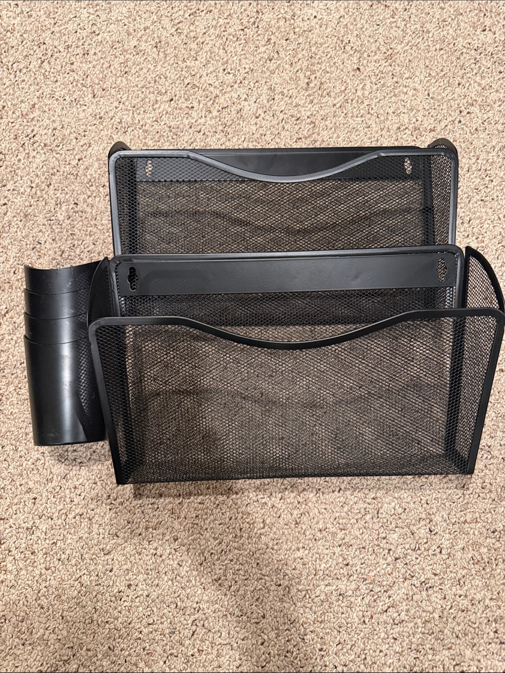 2 Black Mesh Wall file Organizer  with 4 Pen Cups